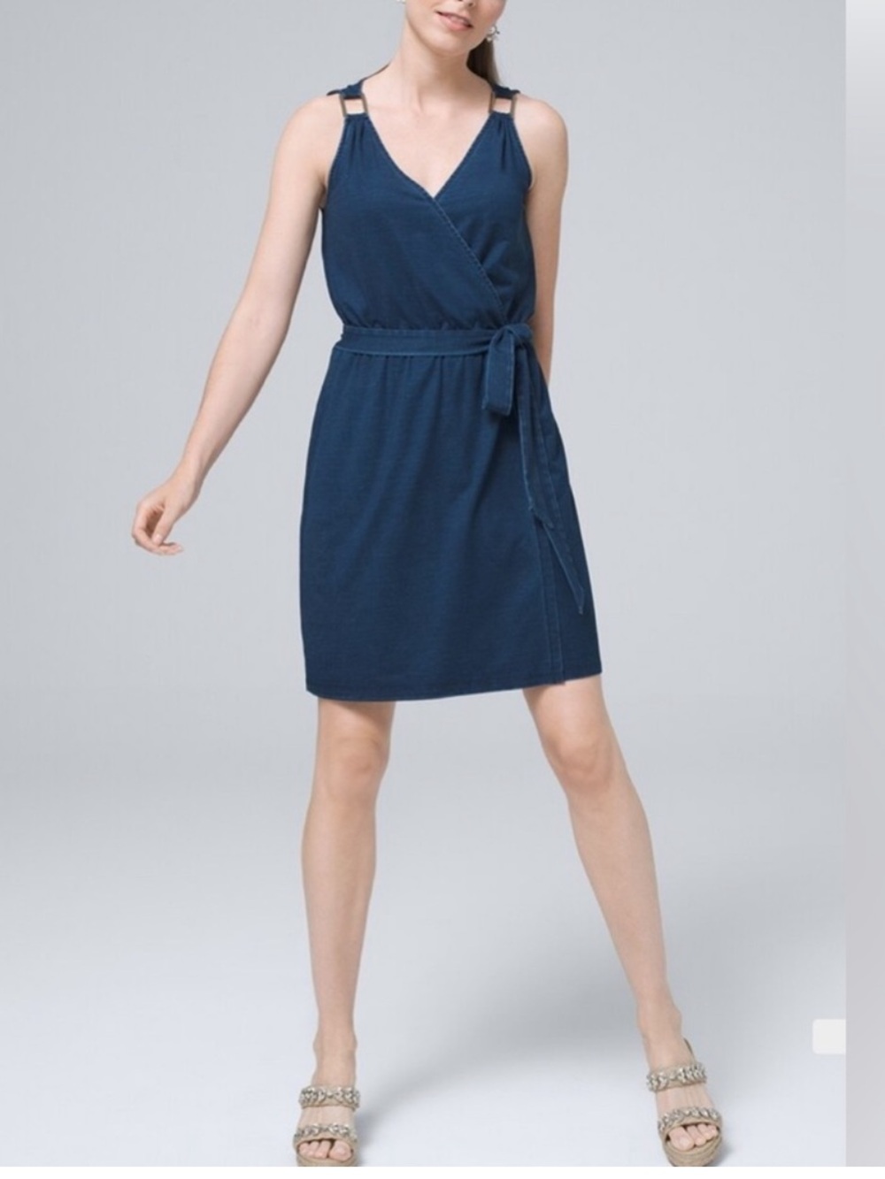 White House Black Market Faux Wrap Mini Dress in Indigo Blue Size 4 - Picture 1 of 9